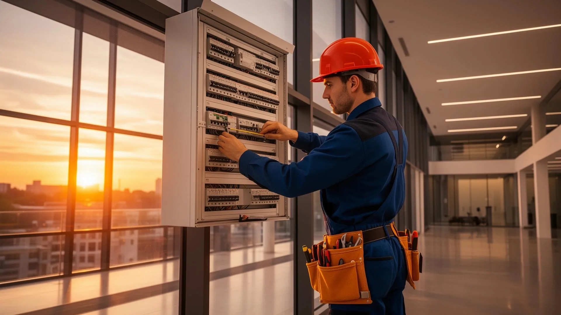 Professioneller Elektriker bei der Arbeit