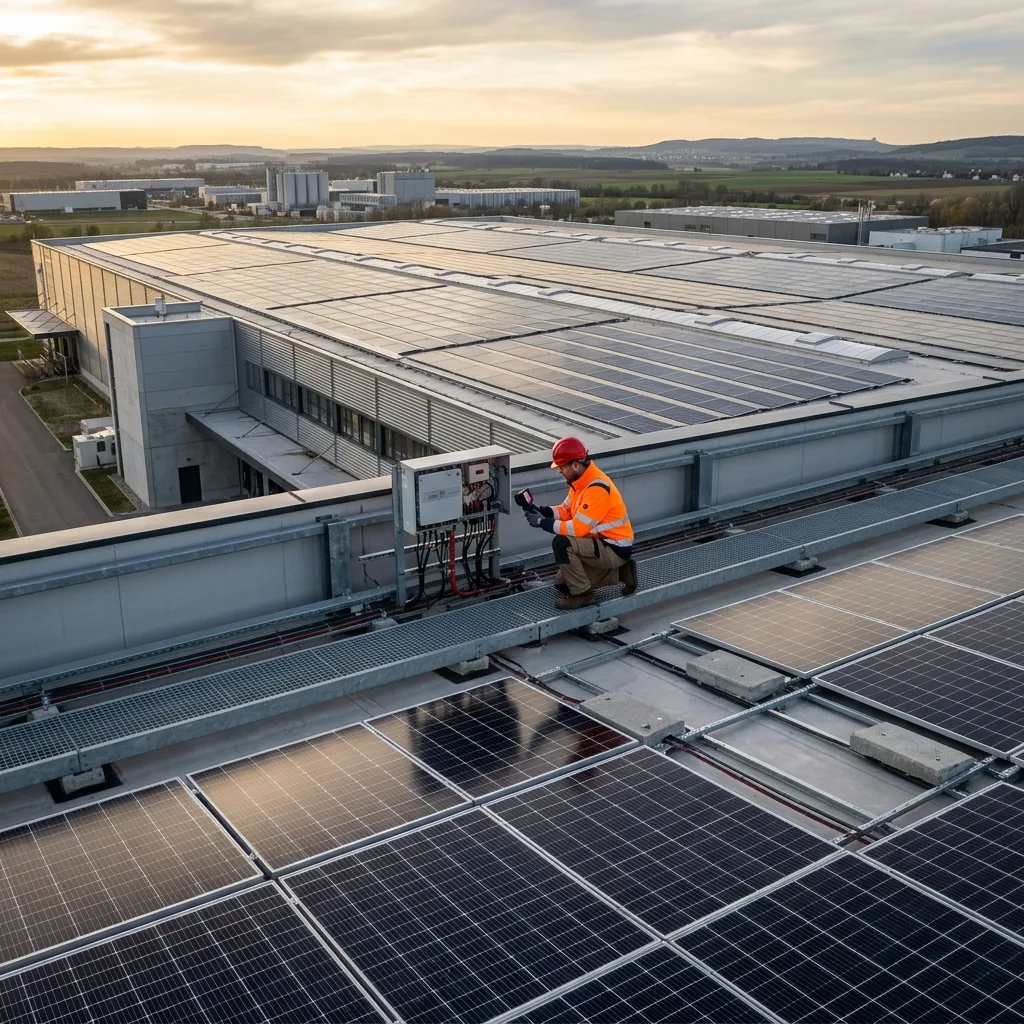 Großflächige Photovoltaik-Anlage auf einem Gewerbedach